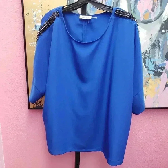 Calvin Klein Tops - Calvin Klein Royal Blue Shoulder Embellished Blouse
